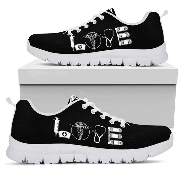 Nurse- Love Black Pink Sneakers, Running Shoes, Shoes For Women, Shoes For Men, Custom Shoes- Love Sneakers