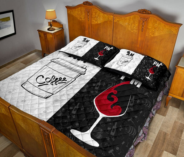 Am Pm Coffe Wine Hobbies Black And White Style Quilt Bed Set - Love Quilt Bedding Set