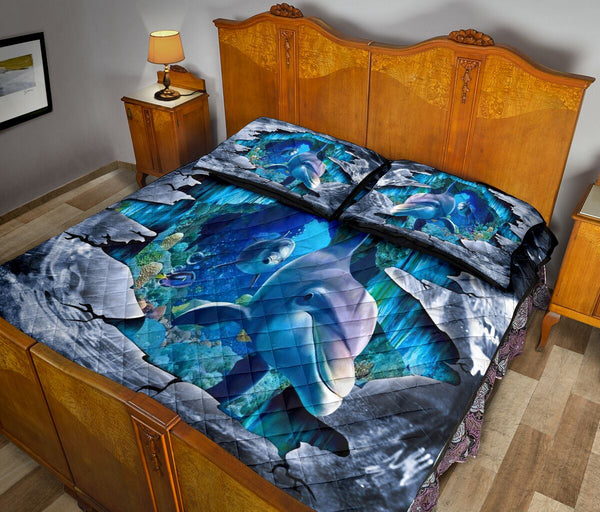 Dolphin 3d Gulf Quilt Bed Set - Love Quilt Bedding Set