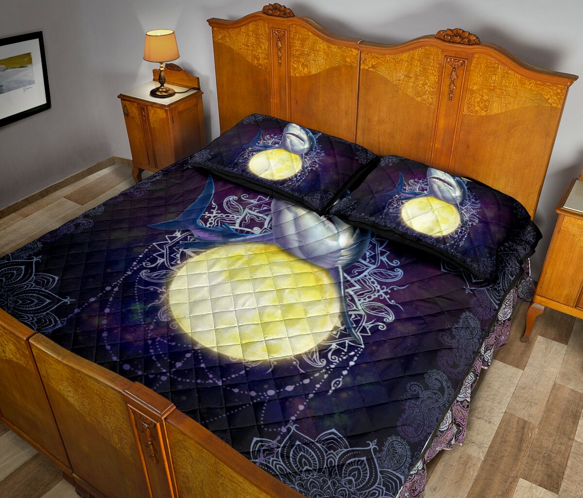 Shark Moon Quilt Bed Set - Love Quilt Bedding Set