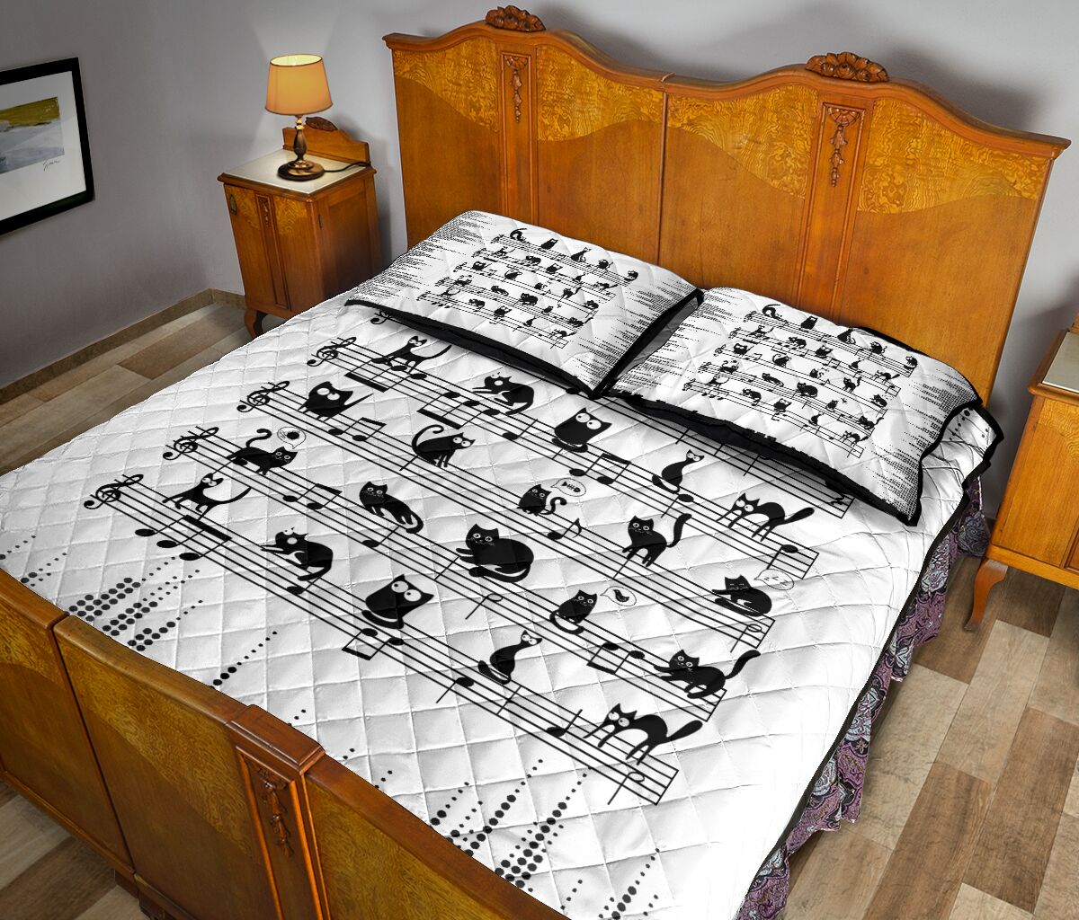 Cats Staves Style Quilt Bed Set - Love Quilt Bedding Set