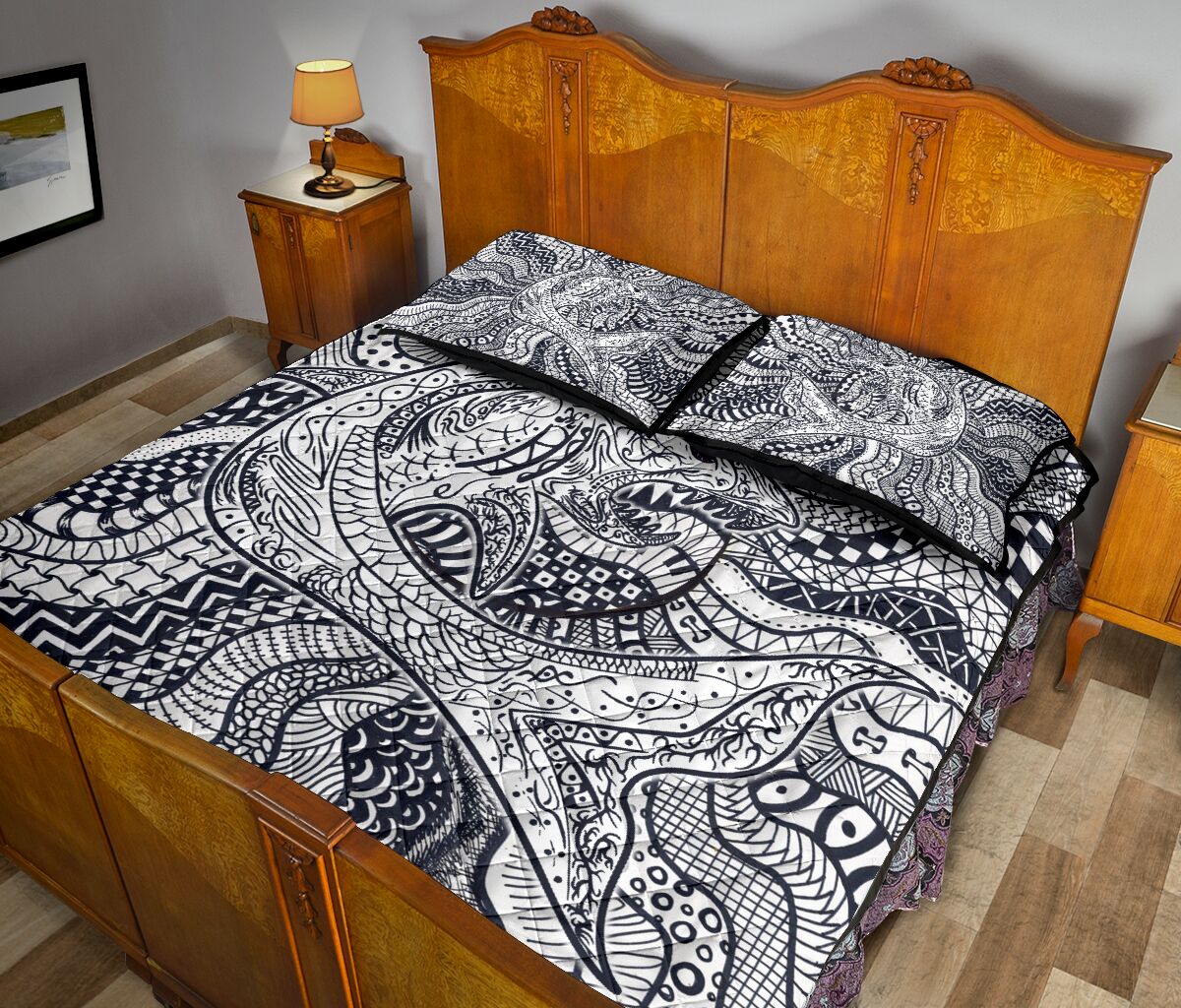 Shark Monochrome Style Quilt Bed Set - Love Quilt Bedding Set