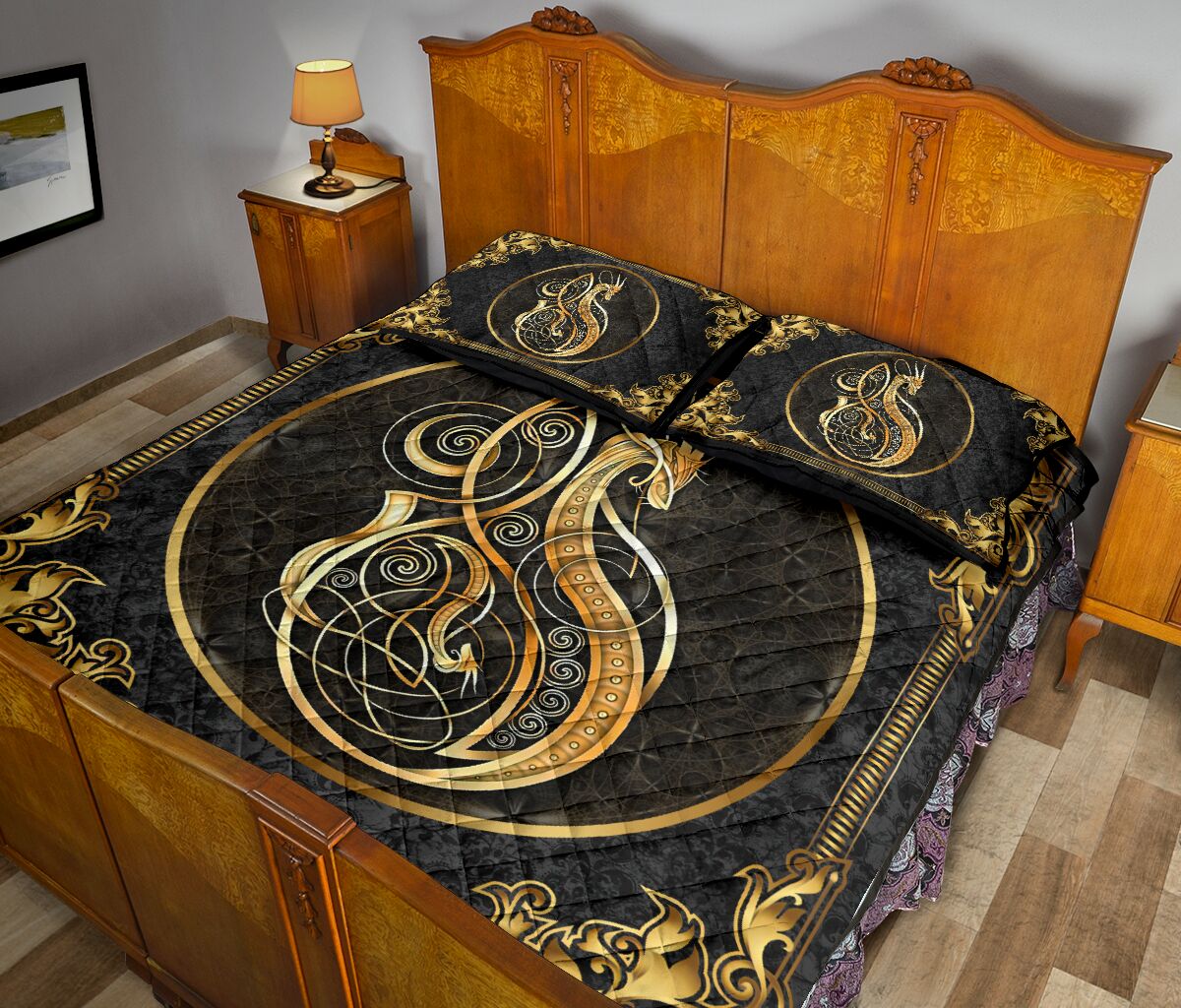 Dragon Celtic Gold Style Quilt Bed Set - Love Quilt Bedding Set