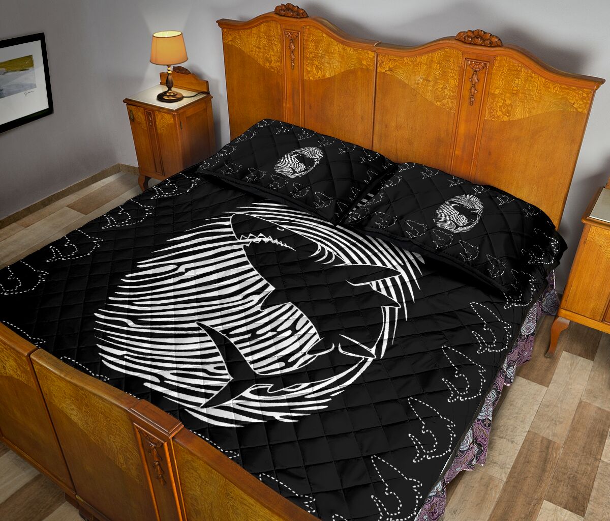 Shark Fingerprint Style Quilt Bed Set - Love Quilt Bedding Set