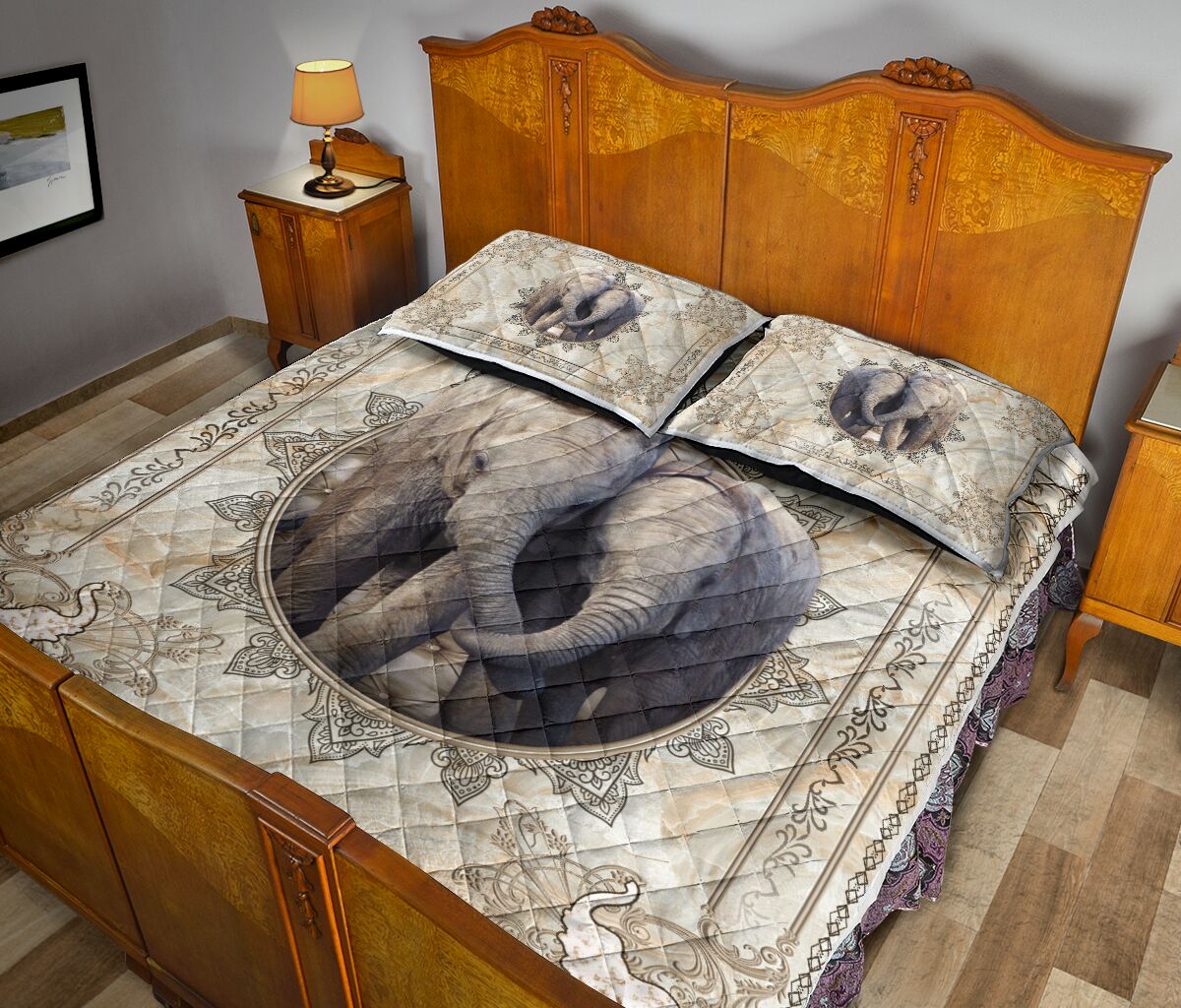 Elephant Love Mandala Ceramic Style Quilt Bed Set - Love Quilt Bedding Set