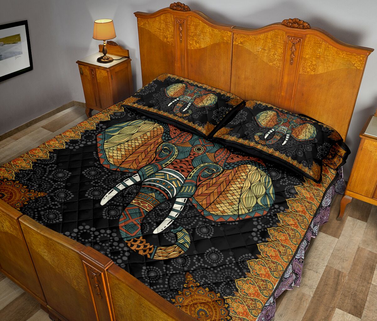 Elephant Motif Style Quilt Bed Set - Love Quilt Bedding Set