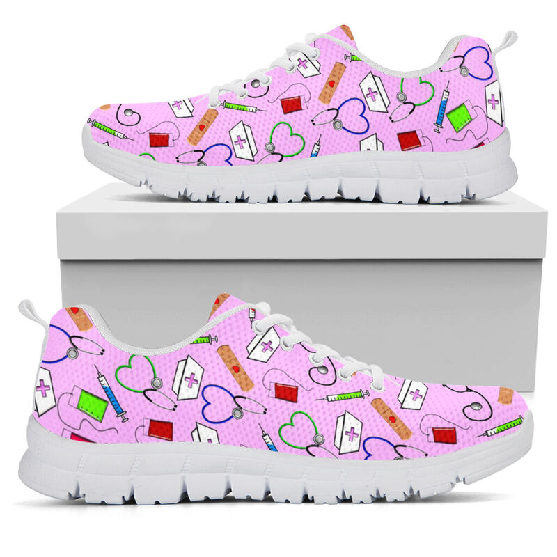 Nurse Pink Sneakers, Running Shoes, Shoes For Women, Shoes For Men, Custom Shoes, L- Love Sneakers