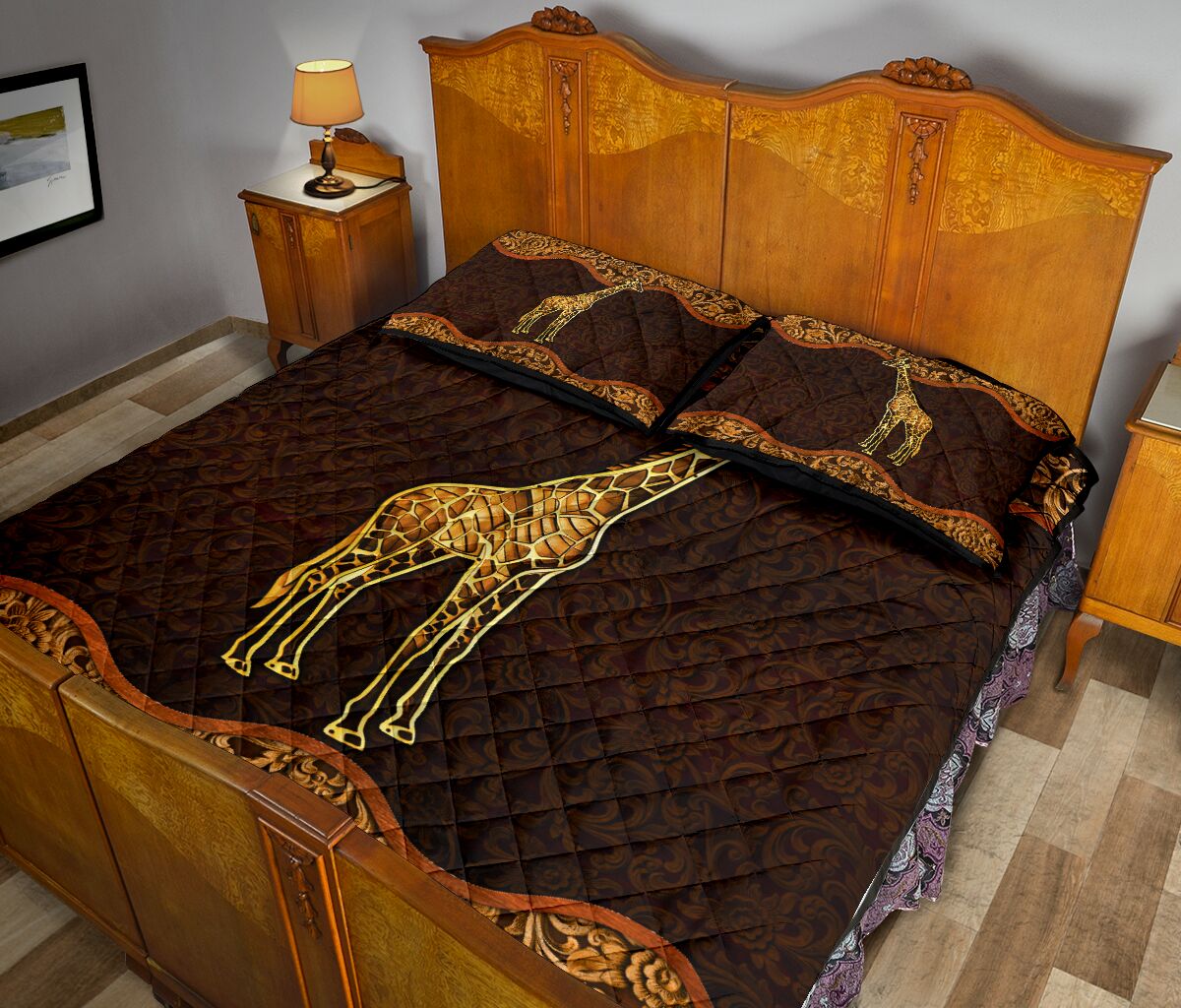 Giraffe Wood Carving Quilt Bed Set - Love Quilt Bedding Set