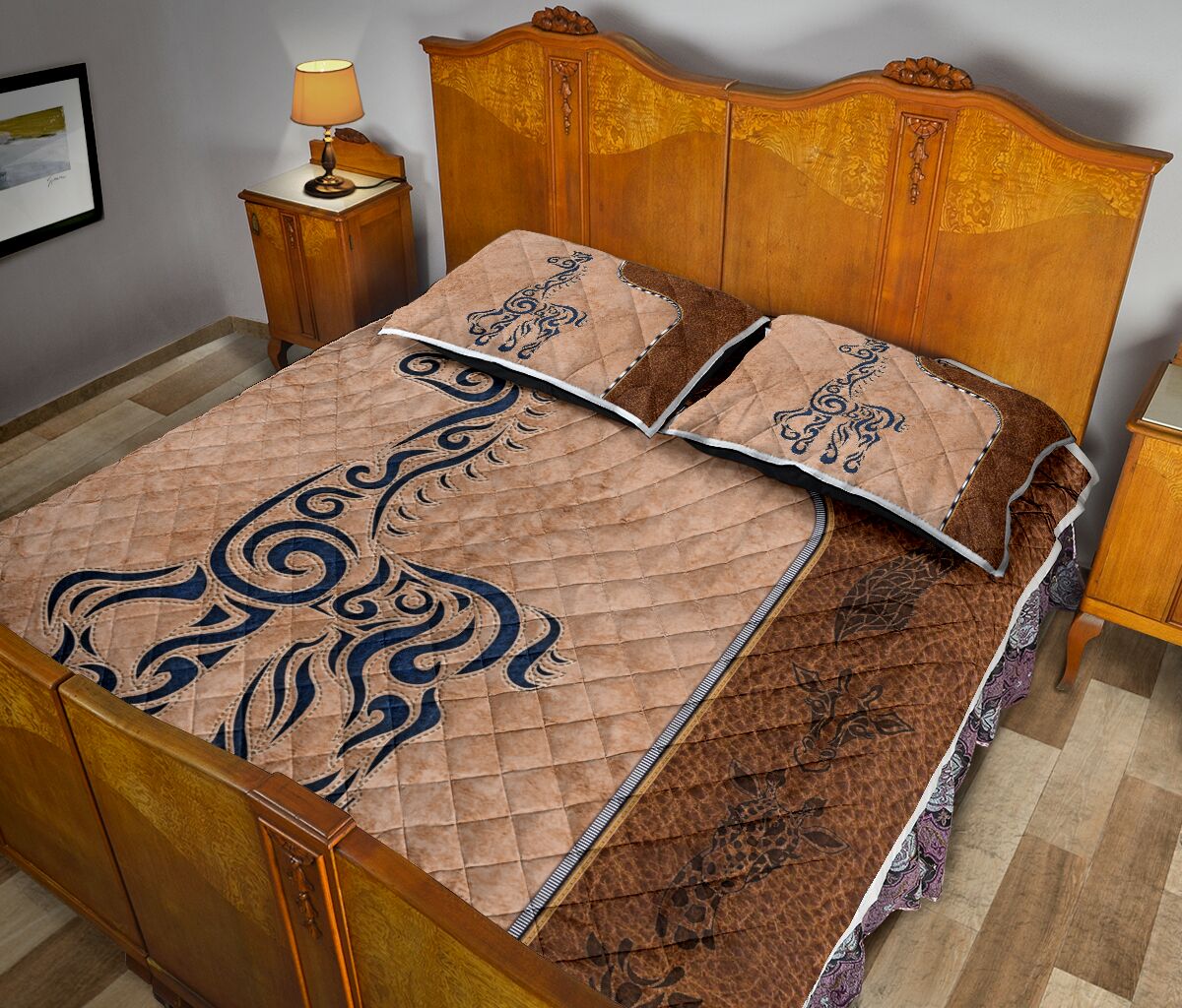 Giraffes Leather Style Quilt Bed Set - Love Quilt Bedding Set