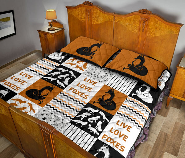 Live Love Foxes Pattern Quilt Bed Set - Love Quilt Bedding Set