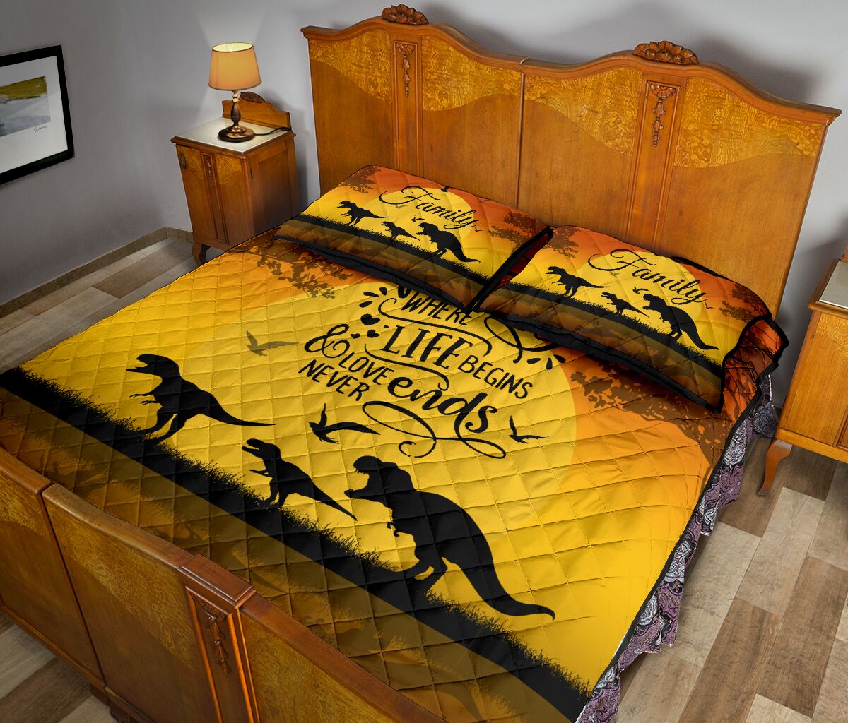 Dinosuar Family Where Life Begins Quilt Bed Set - Love Quilt Bedding Set