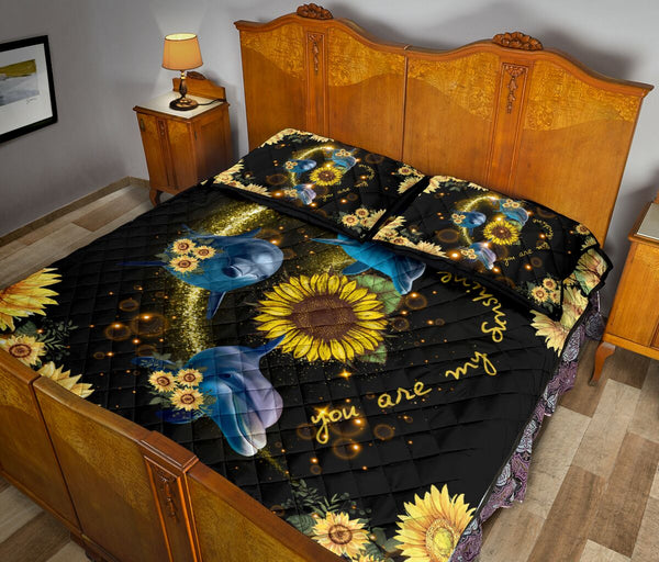 Dolphin Heart Light Sunflower Style Quilt Bed Set - Love Quilt Bedding Set