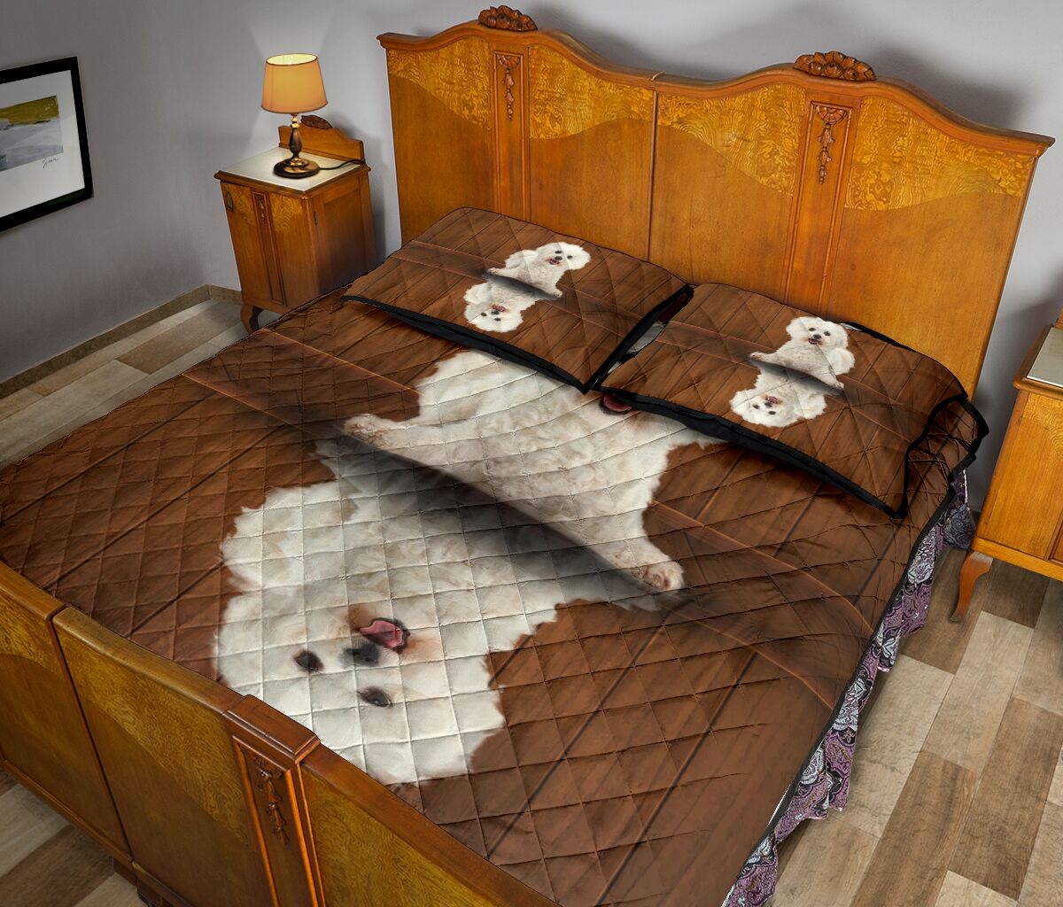 Bichon Frise Dog Shadow Style Quilt Bed Set - Love Quilt Bedding Set