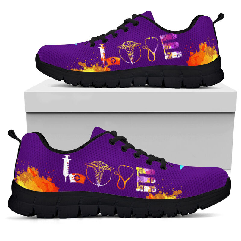Love Nurse- Purple Sneakers, Running Shoes, Shoes For Women, Shoes For Men, Custom Shoes, L- Love Sneakers