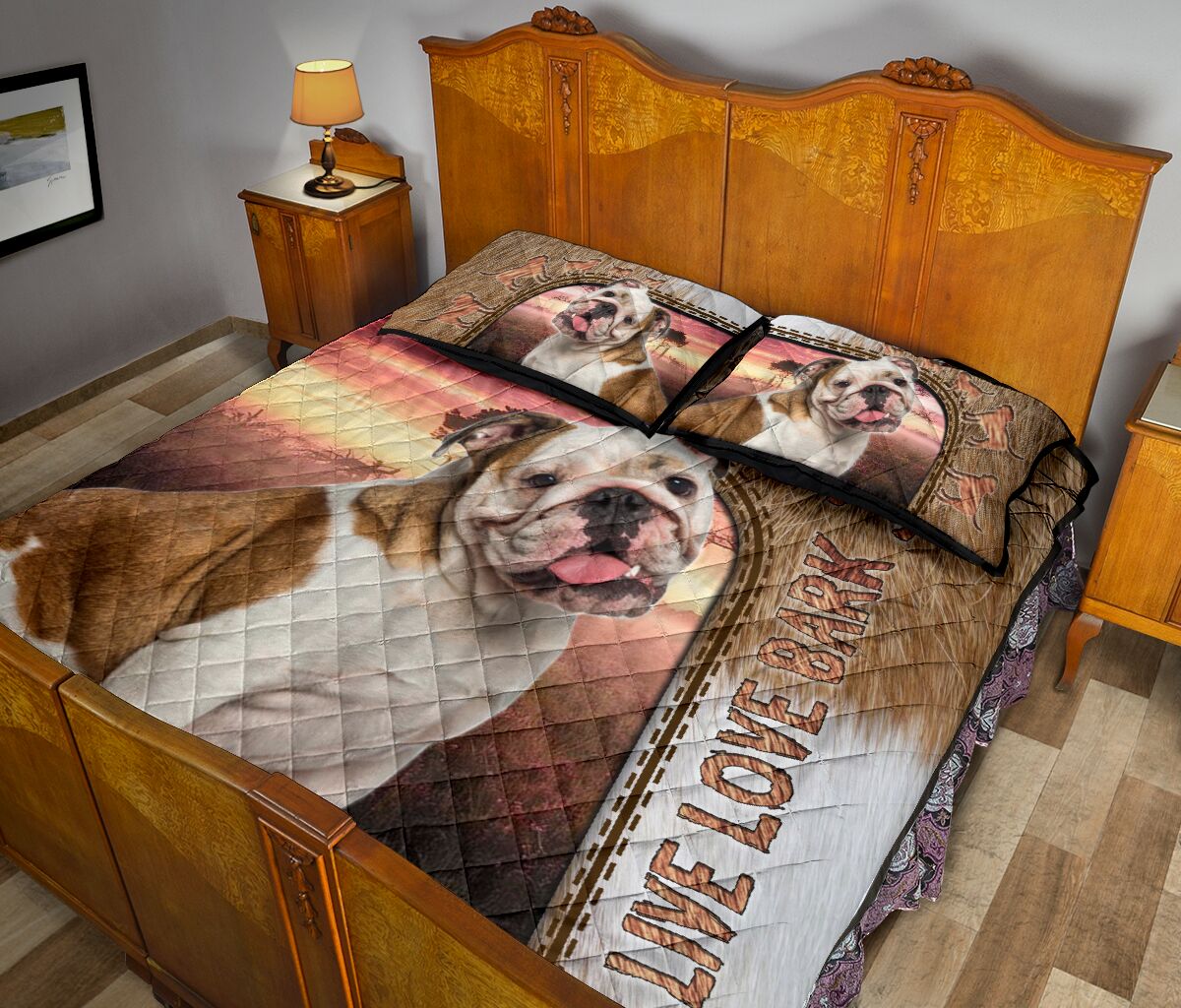 Live Love Bark Bulldog - Bed Set - Love Quilt Bedding Set