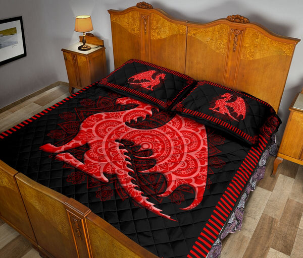 Red Dragon Vector Mandala Style Quilt Bed Set - Love Quilt Bedding Set