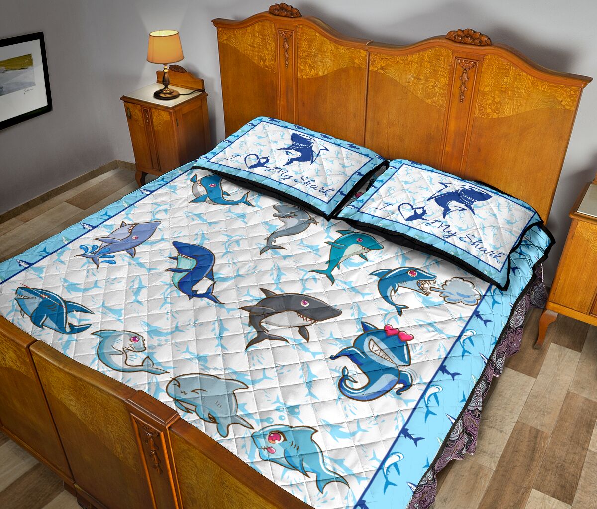 Shark Art Style Quilt Bed Set - Love Quilt Bedding Set