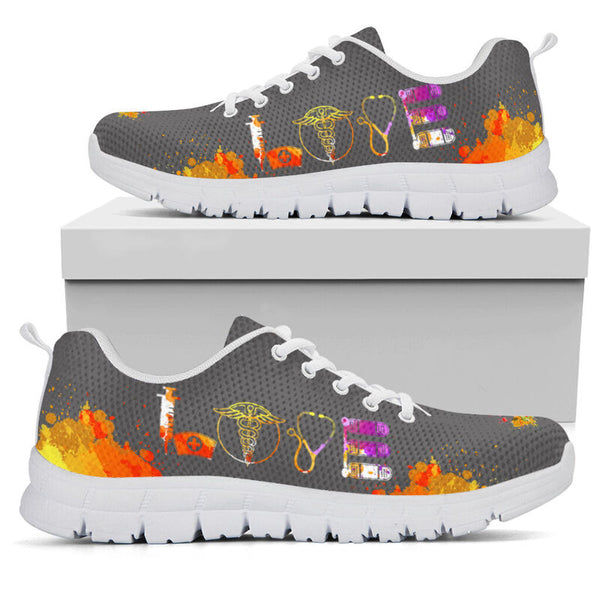 Nurse Love Art Grey Kd Sneakers, Running Shoes, Shoes For Women, Shoes For Men, Custom Shoes- Love Sneakers