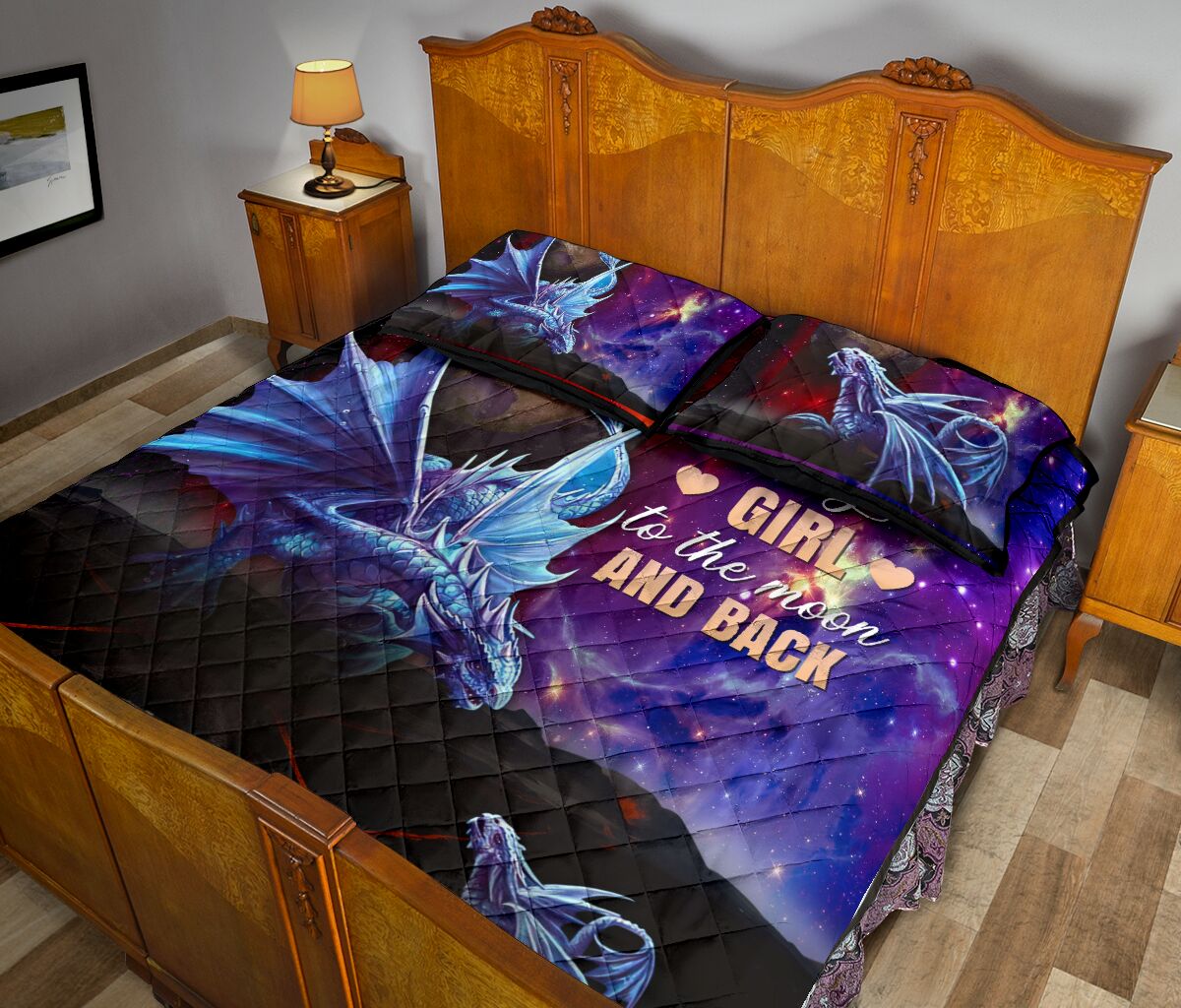 Draogn I Love You Girl Quotes Galaxy Style Quilt Bed Set - Love Quilt Bedding Set