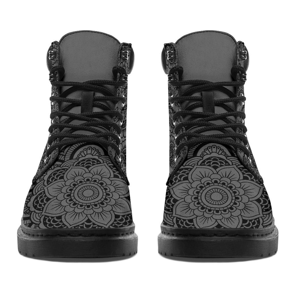 Cat Mandala Edition Gray Boots Sky - Love All Season Boots