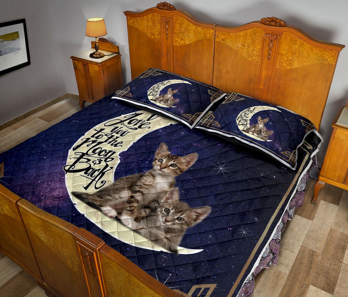 Cat I Love You To The Moon And Back Quilt Bed Set - Love Quilt Bedding Set