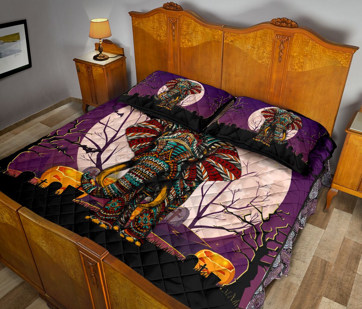 Elephant Halloween Art Style Quilt Bed Set - Love Quilt Bedding Set