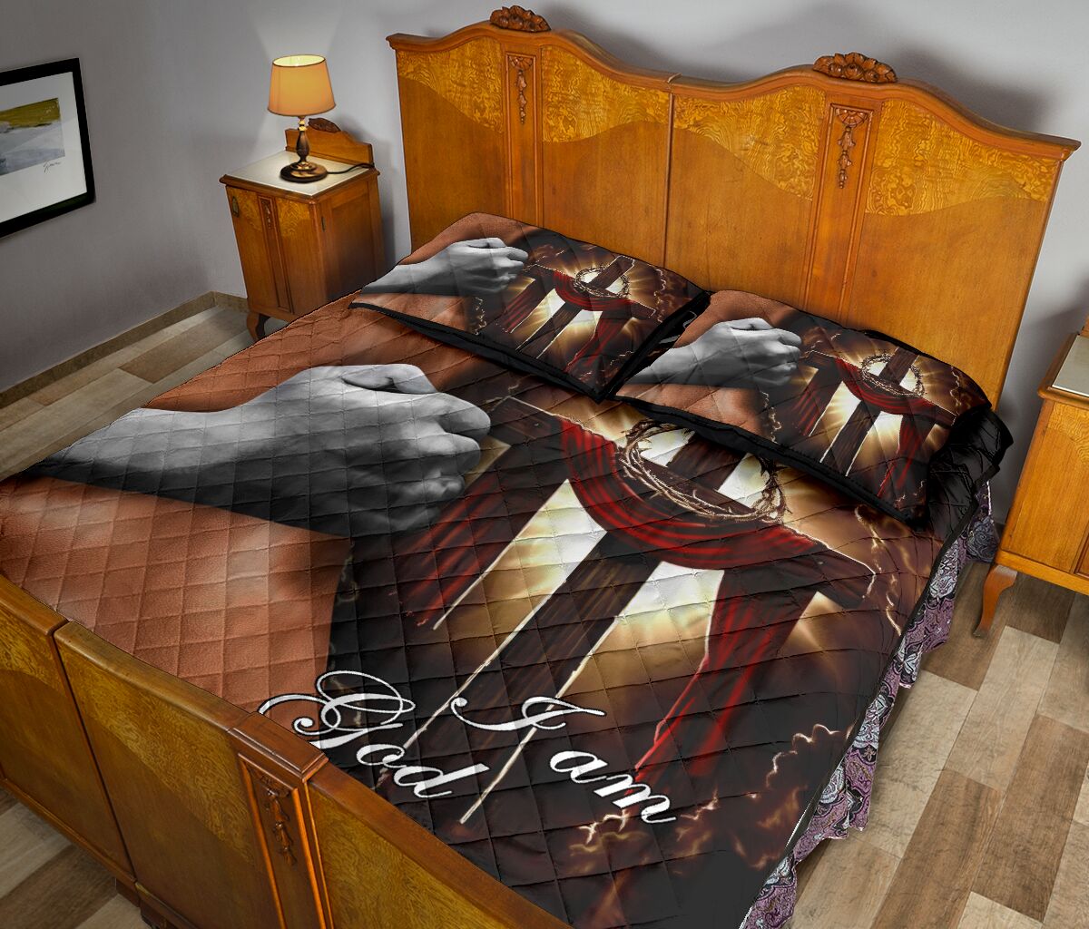 God Cross Leather Quilt Bed Set- Love Quilt Bedding Set