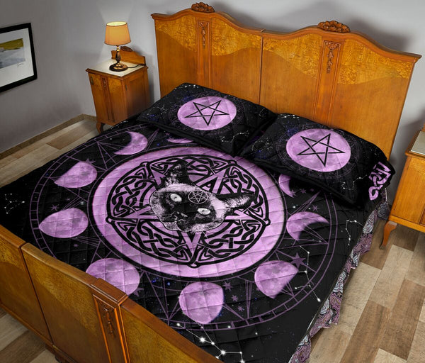 Catsiamese Cat Moon Galaxy Quilt Bed - Love Quilt Bedding Set