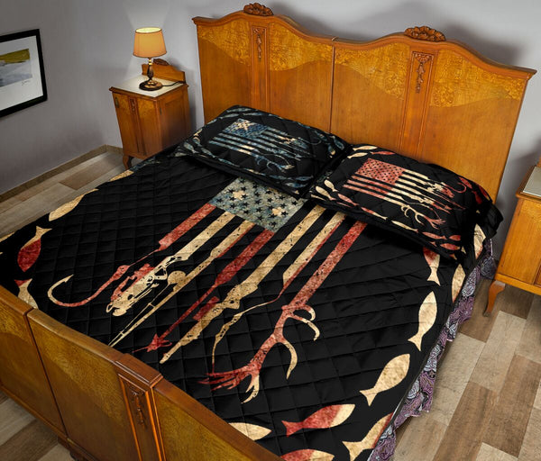 Fishing - Ameracan Flag - Quilt Bed Set 12 - Love Quilt Bedding Set