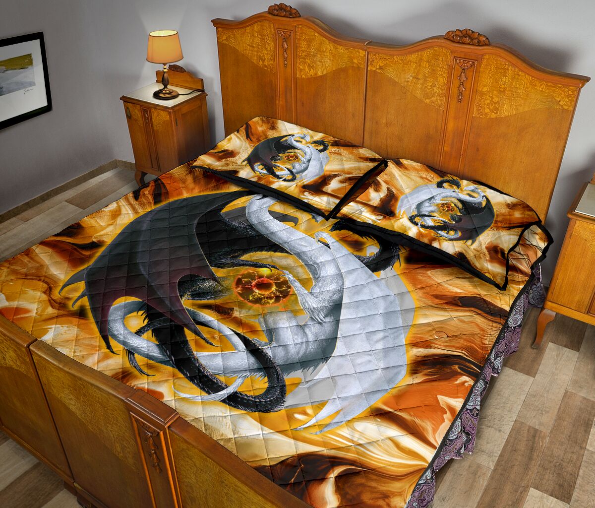 Dragon Art Style Quilt Bed Set - Love Quilt Bedding Set