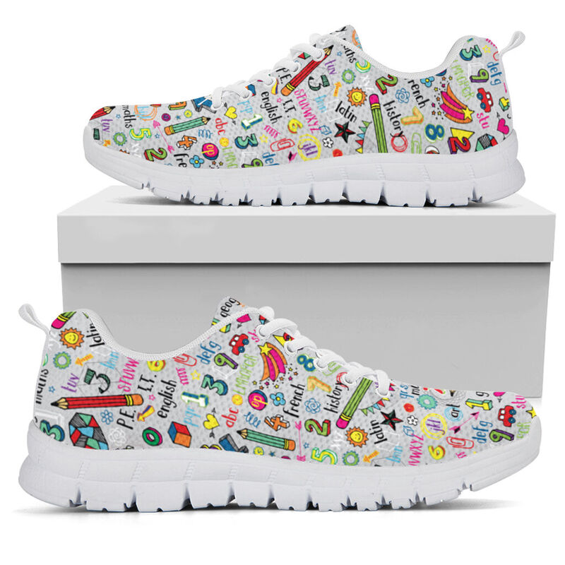 Teacher Pattern Btschool Sneakers, Runni- Love Sneakers