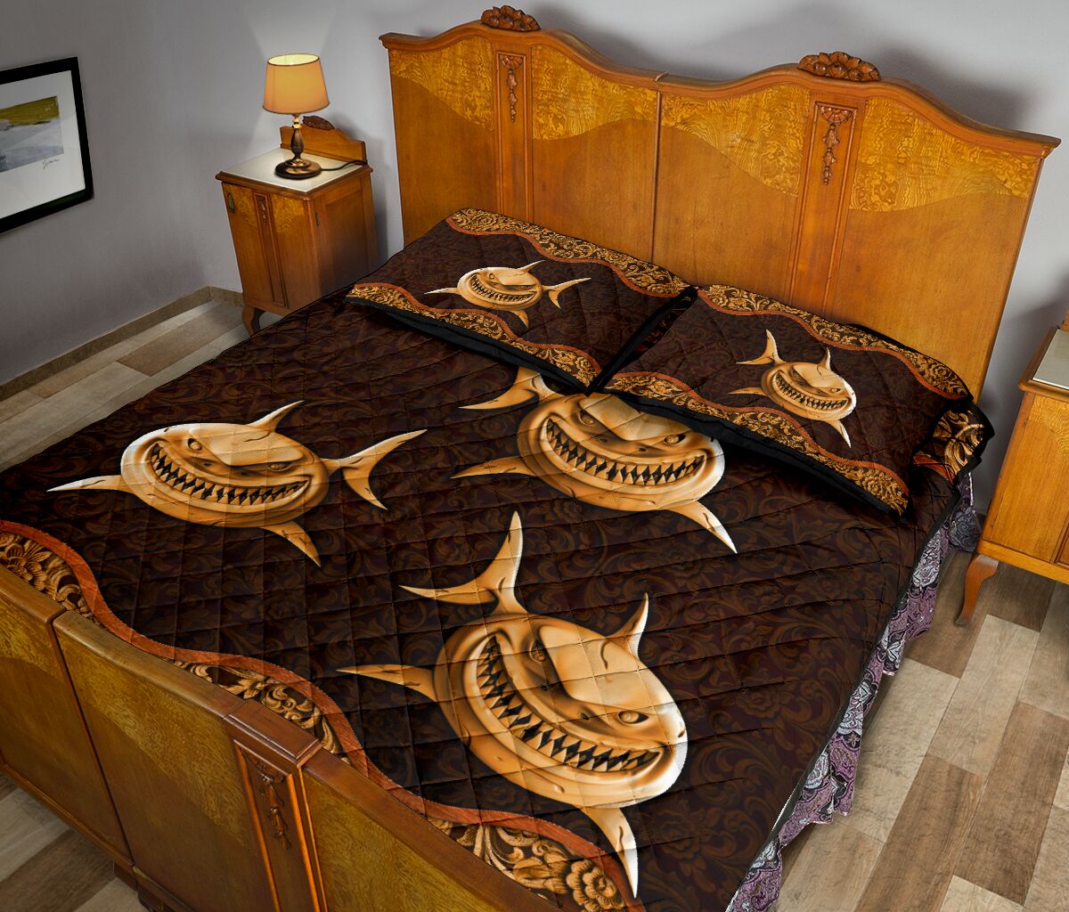 Shark Wood Carving Quilt Bed Set - Love Quilt Bedding Set