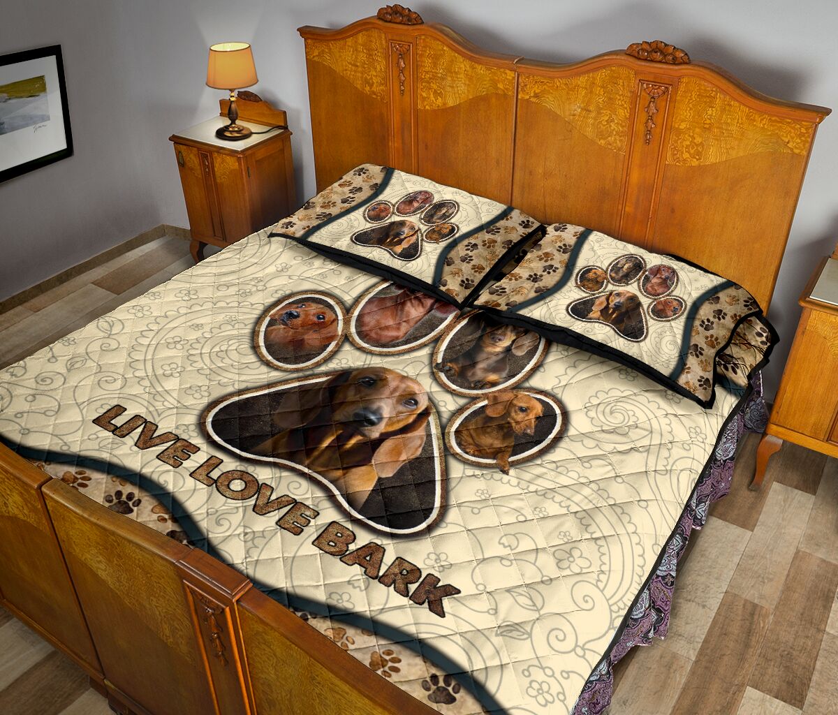 Dachshund Live Love Bark Vintage - Bed Set- Love Quilt Bedding Set