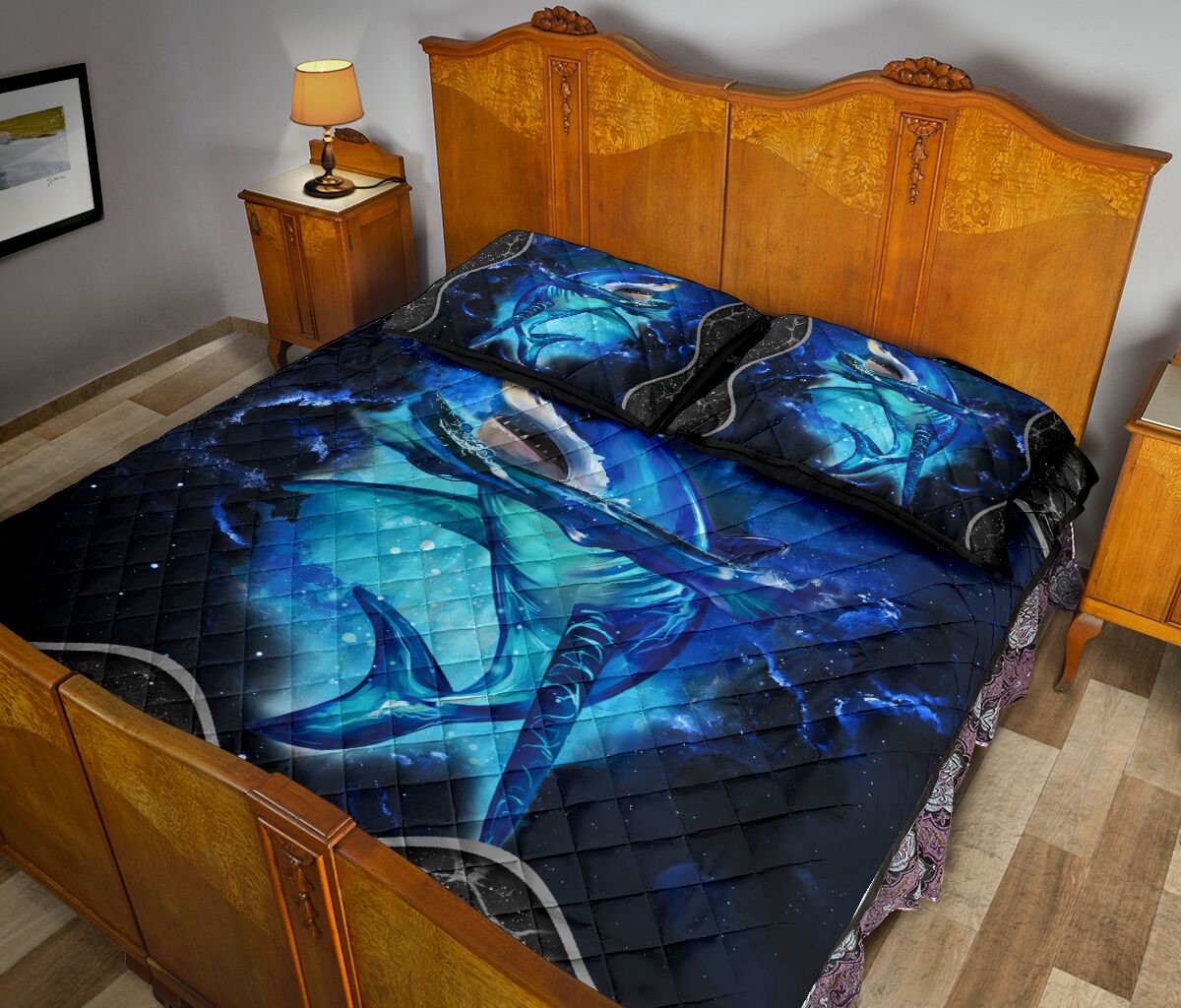 Shark Galaxy Style Quilt Bed Set - Love Quilt Bedding Set