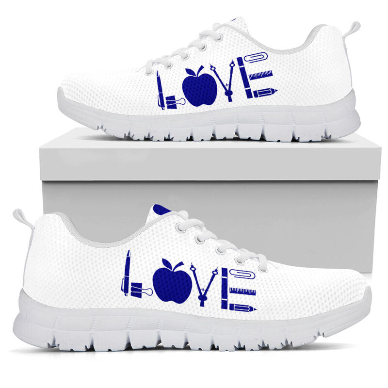 Teacher Love- Navy Blue White Kd Sneakers, Runni- Love Sneakers