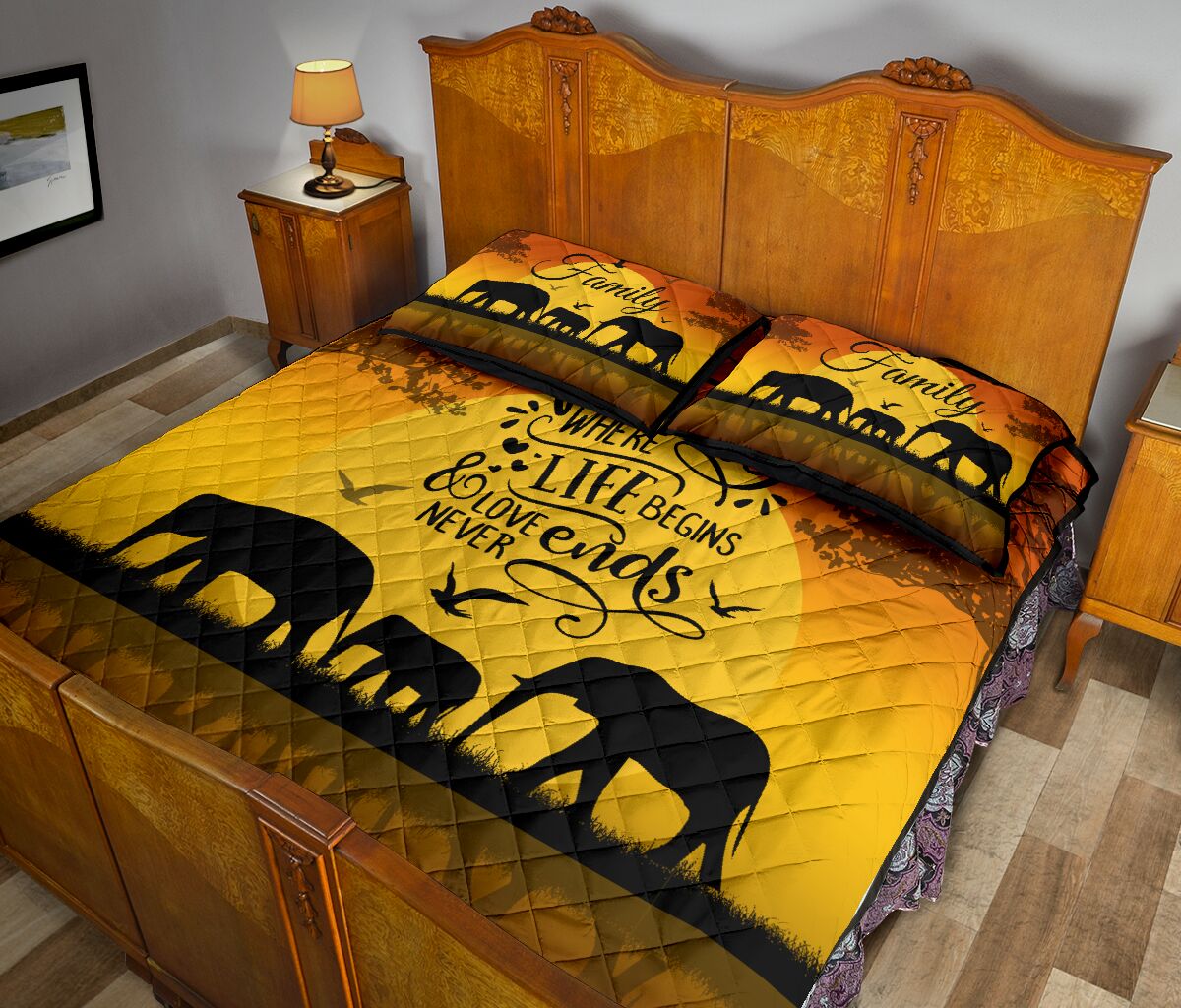 Elephant Family Where Life Begins Quilt Bed Set - Love Quilt Bedding Set