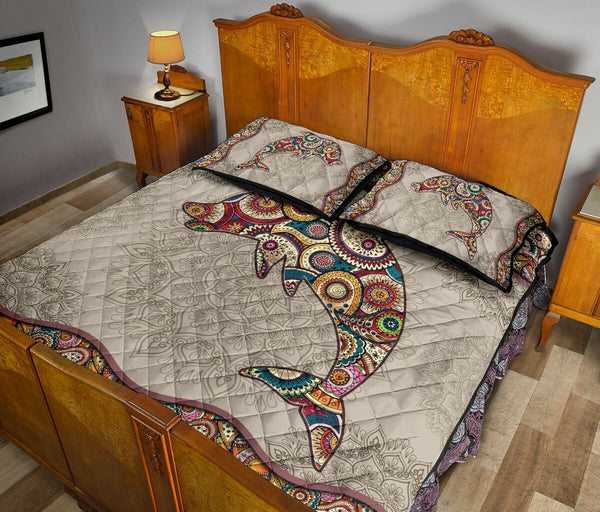 Dolphin Mandala Vintage Quilt Bed Set - Love Quilt Bedding Set