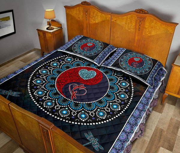 Dragonfly Mandala Ying And Yang Style Quilt Bed Set - Love Quilt Bedding Set