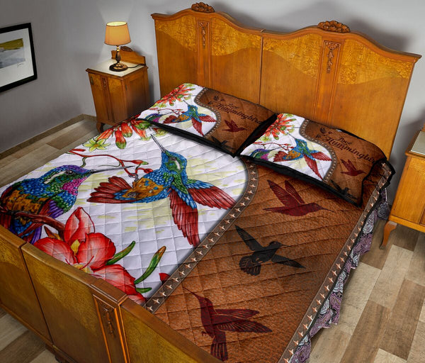 Hummingbird Art Leather Style Quilt Bed Set - Love Quilt Bedding Set