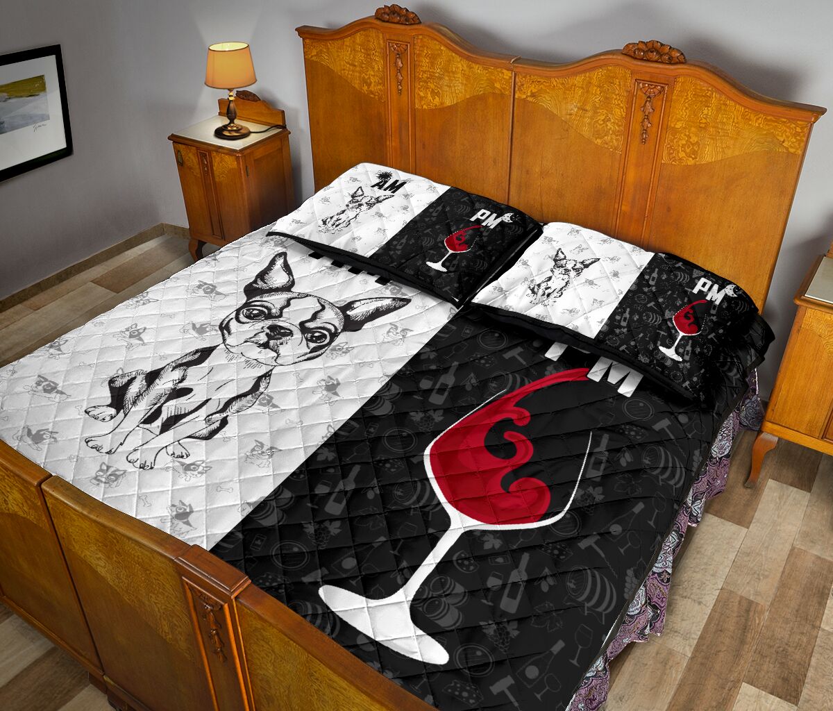 Boston Terrier Dog Black And White Style Quilt Bed Set - Love Quilt Bedding Set