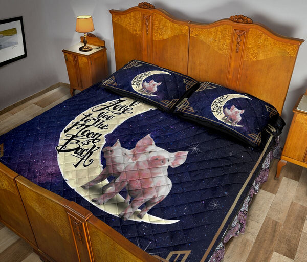 Pig Farm I Love You To The Moon And Back Quilt Bed Set - Love Quilt Bedding Set