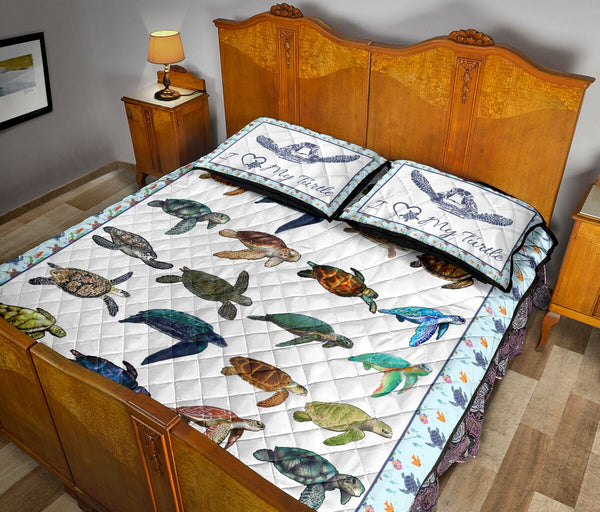 Turtle Art Style Quilt Bed Set - Love Quilt Bedding Set