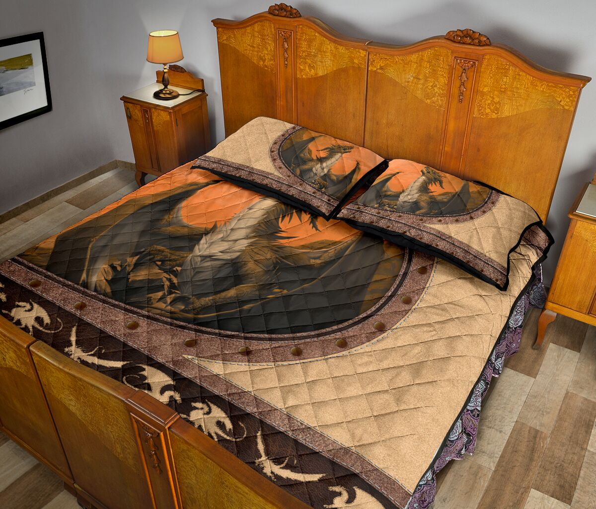 Dragon Leather Heart Style Quilt Bed Set - Love Quilt Bedding Set