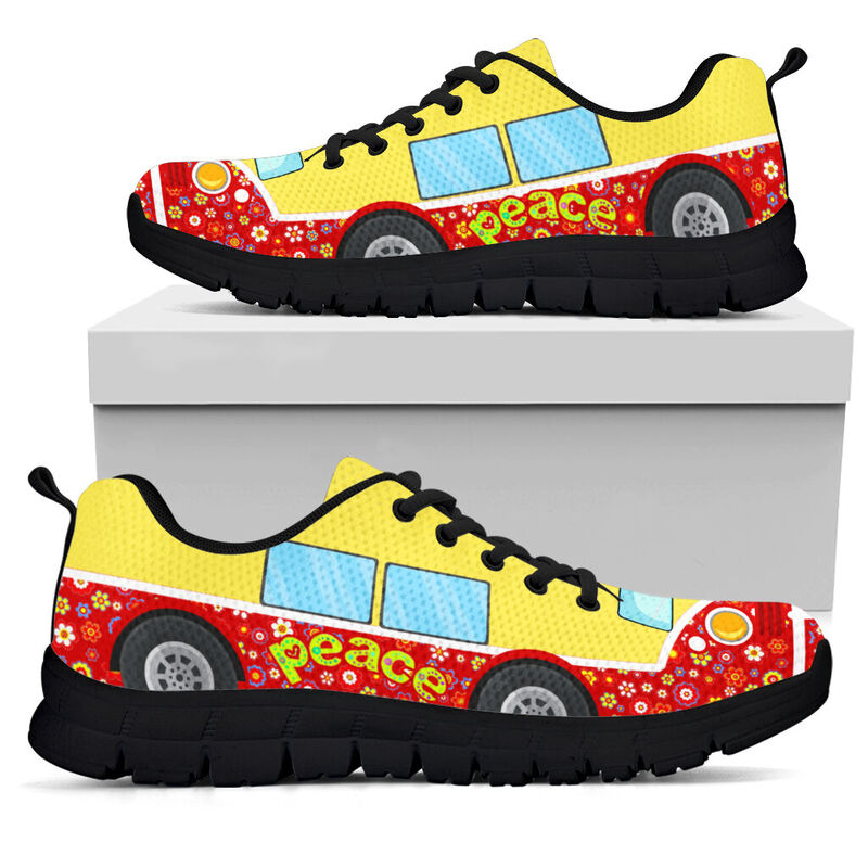 Hippie Bus Flower Shoes Sneakers, Runni- Love Sneakers