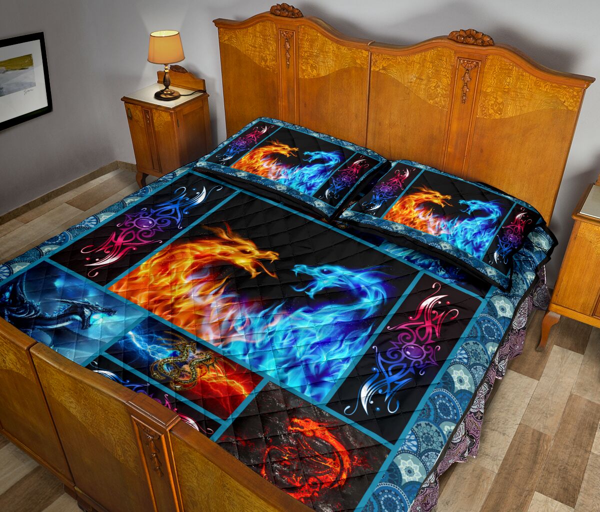 Dragon Fire And Ice Style Quilt Bed Set - Love Quilt Bedding Set