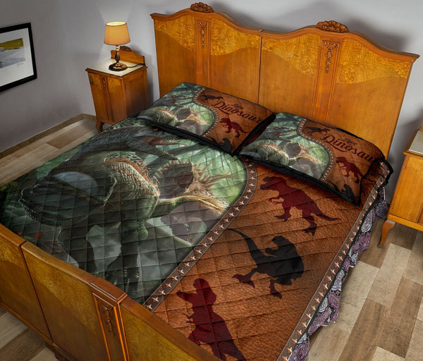 Dinosaur Art Leather Style Quilt Bed Set 7- Love Quilt Bedding Set