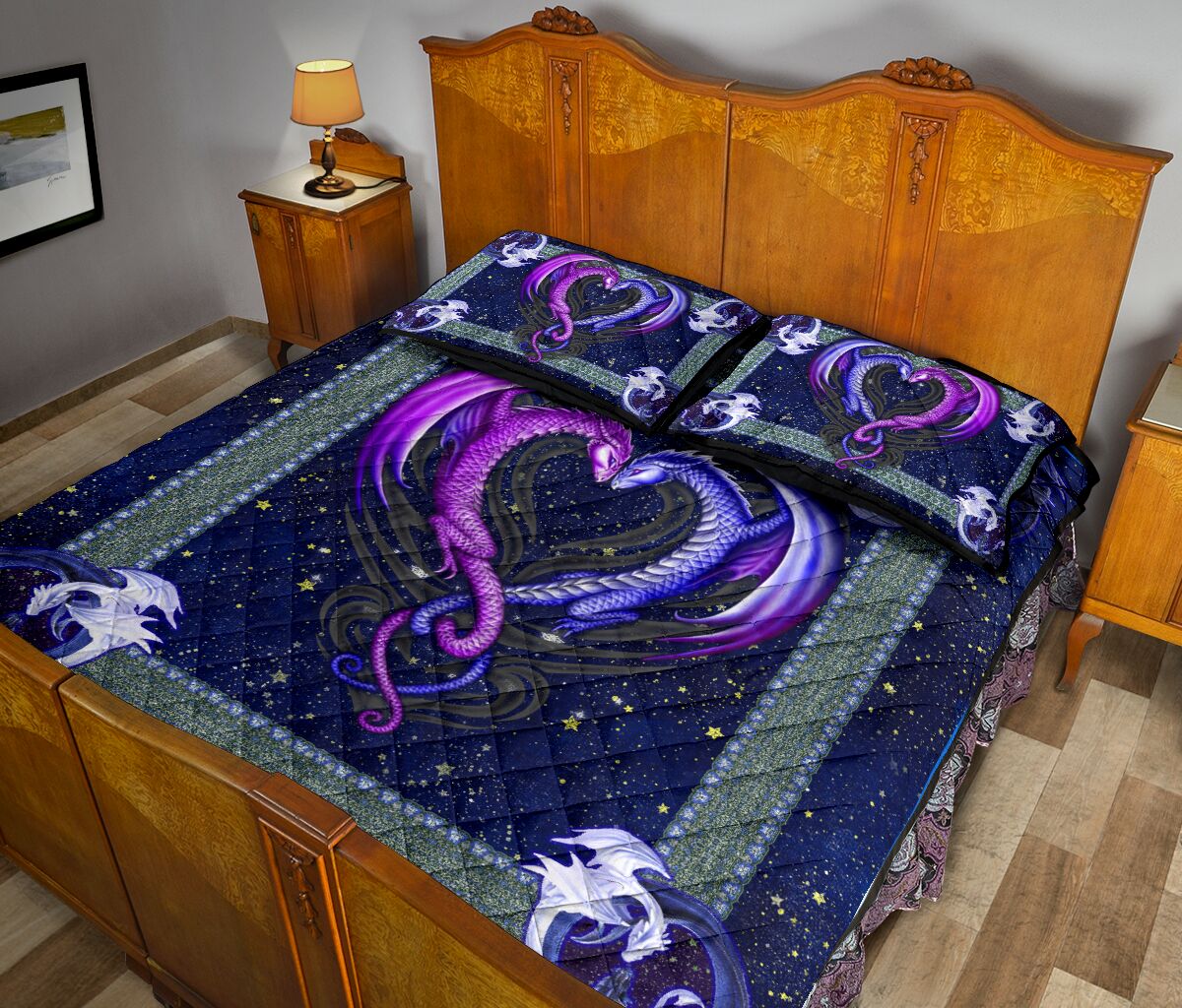 Dragon Galaxy Style Quilt Bed Set - Love Quilt Bedding Set