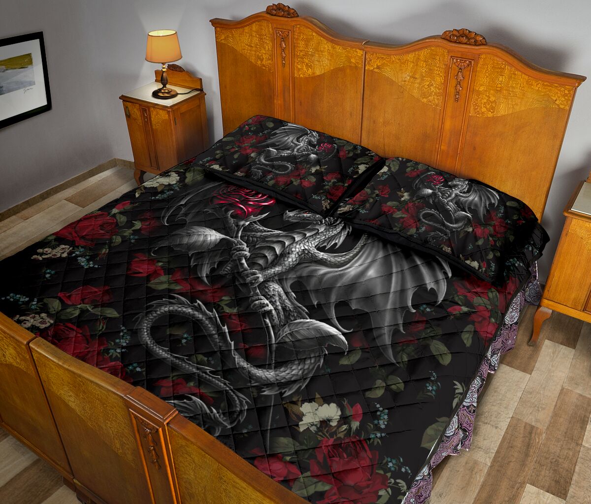 Dragon And Rose Quilt Bed Set - Love Quilt Bedding Set