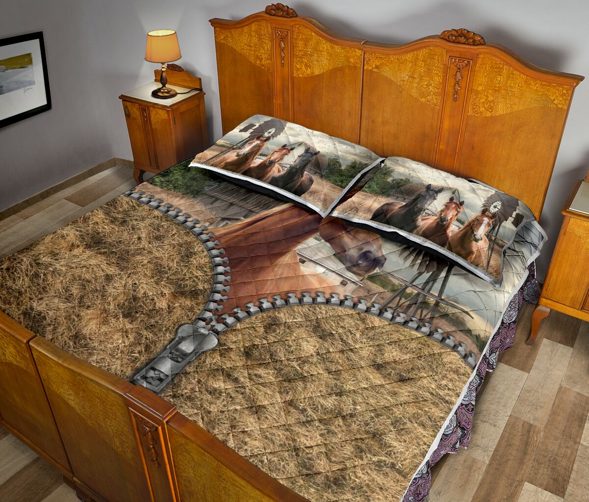 Horse Farm Zipper Open Style Quilt Bed Set- Love Quilt Bedding Set