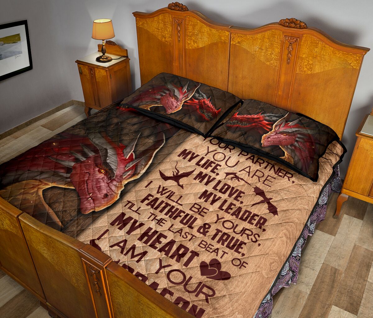 Dragon Quote Style Quilt Bed Set - Love Quilt Bedding Set